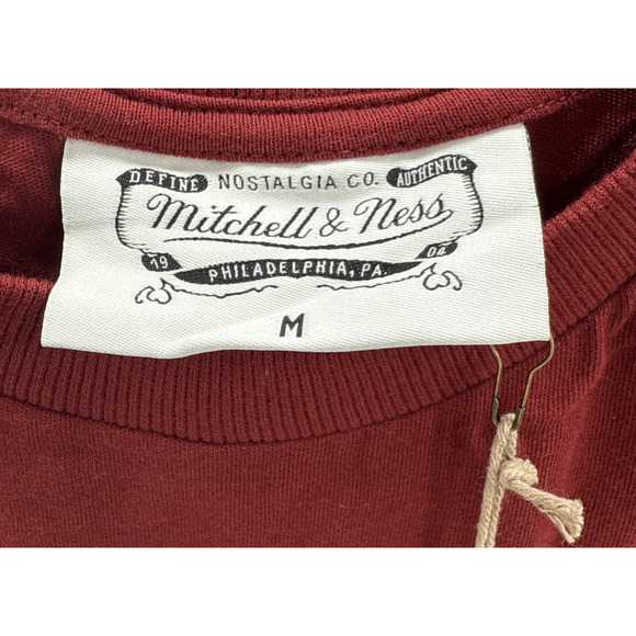 Mitchell & Ness Mens T Shirt Branded Script Burgundy Oversized Fit Medium - Picture 5 of 6
